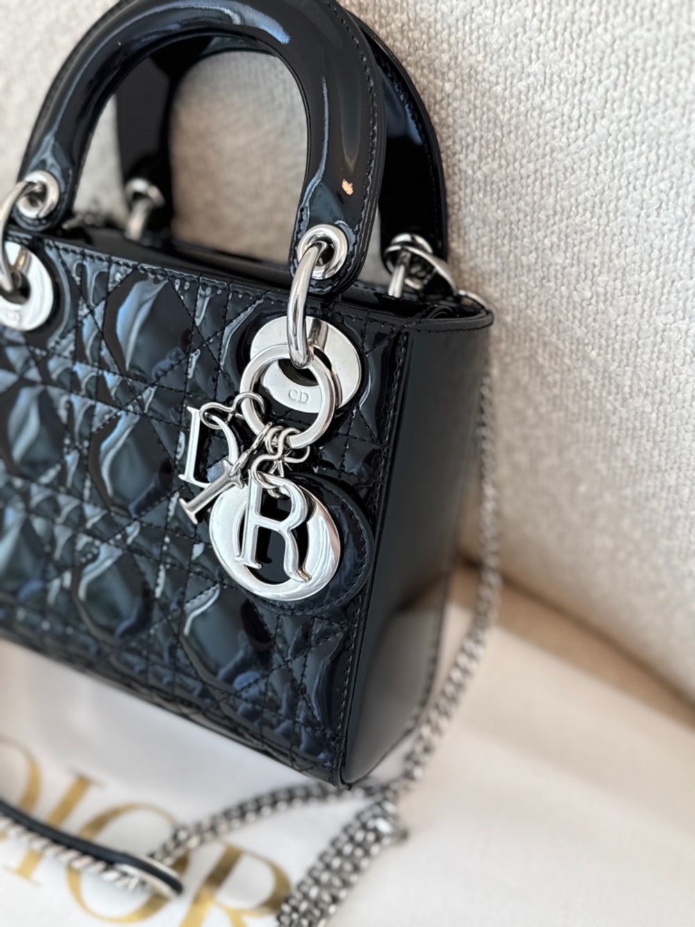 CHRISTIAN DIOR 2023 Mini Lady Dior Bag Black Patent Cannage Calfskin - Picture 5 of 16